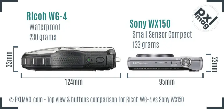 Ricoh WG-4 vs Sony WX150 top view buttons comparison