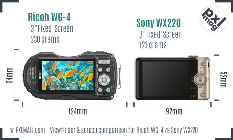 Ricoh WG-4 vs Sony WX220 Screen and Viewfinder comparison