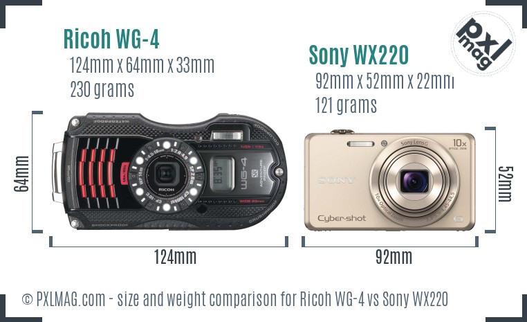 Ricoh WG-4 vs Sony WX220 size comparison