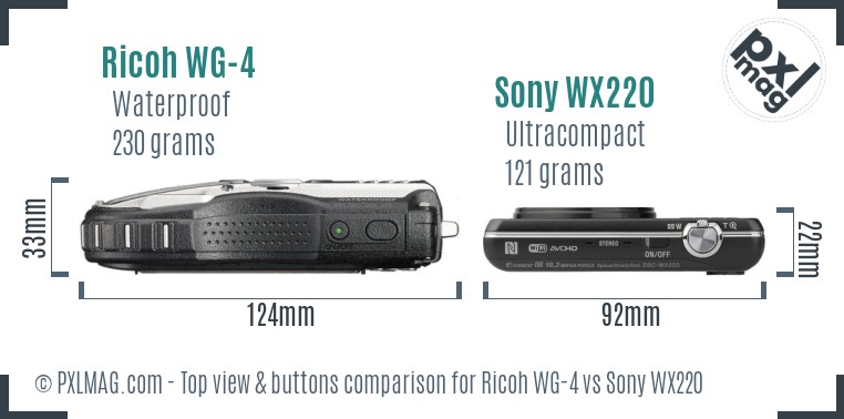 Ricoh WG-4 vs Sony WX220 top view buttons comparison