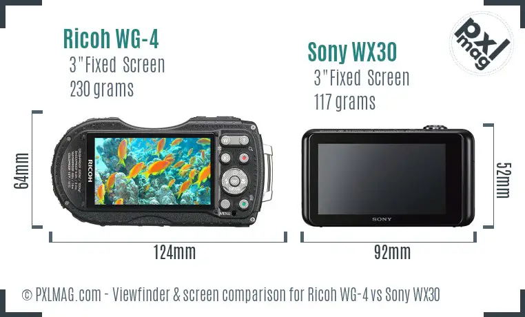 Ricoh WG-4 vs Sony WX30 Screen and Viewfinder comparison