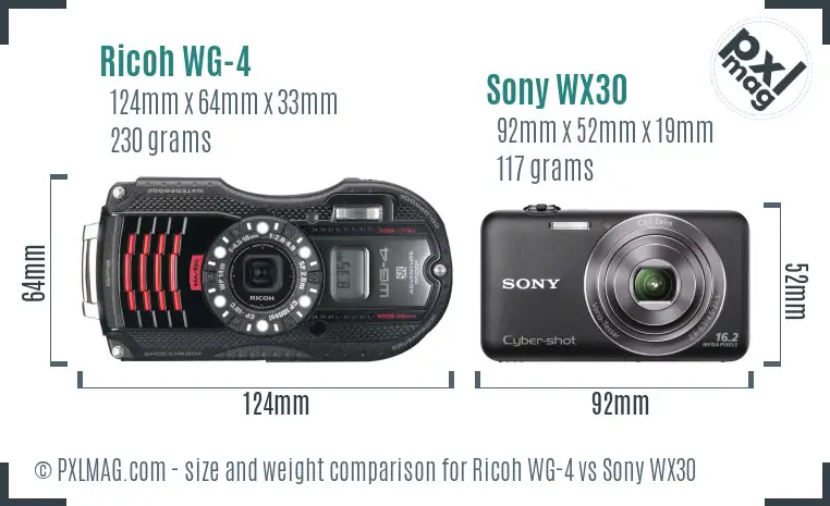 Ricoh WG-4 vs Sony WX30 size comparison