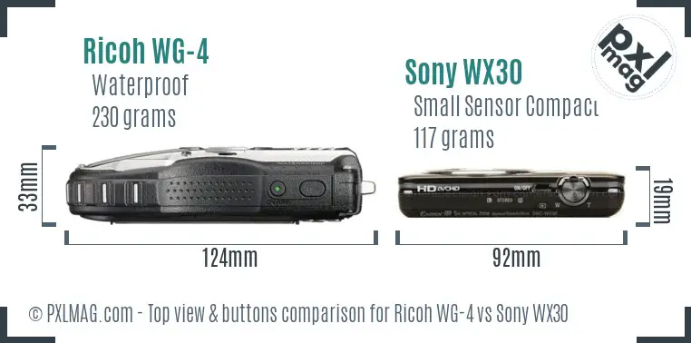 Ricoh WG-4 vs Sony WX30 top view buttons comparison