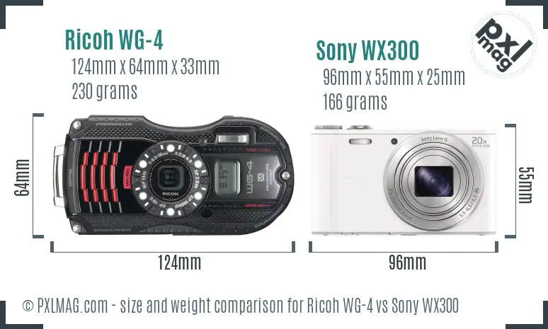 Ricoh WG-4 vs Sony WX300 size comparison