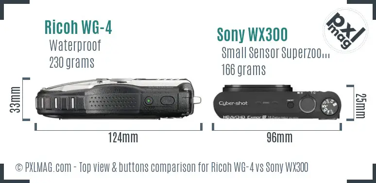 Ricoh WG-4 vs Sony WX300 top view buttons comparison