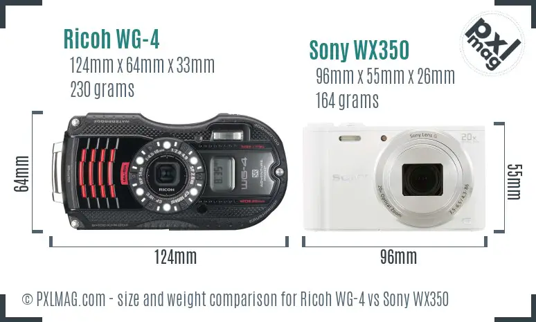 Ricoh WG-4 vs Sony WX350 size comparison