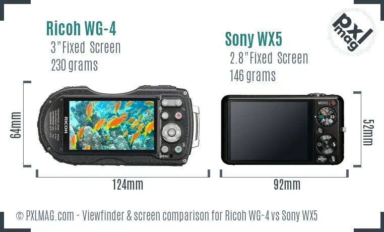 Ricoh WG-4 vs Sony WX5 Screen and Viewfinder comparison