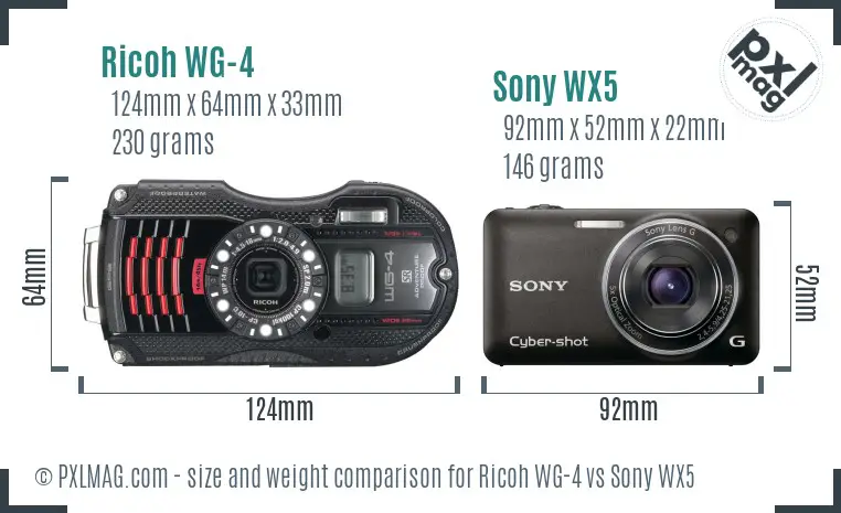 Ricoh WG-4 vs Sony WX5 size comparison