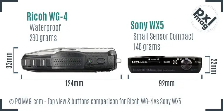 Ricoh WG-4 vs Sony WX5 top view buttons comparison
