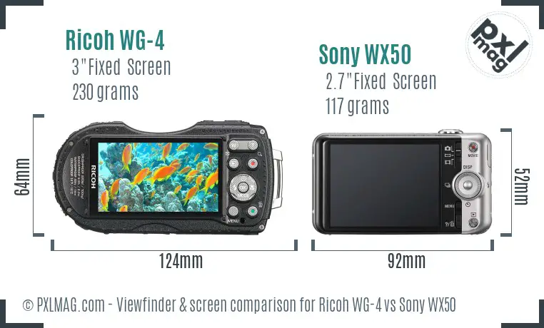 Ricoh WG-4 vs Sony WX50 Screen and Viewfinder comparison