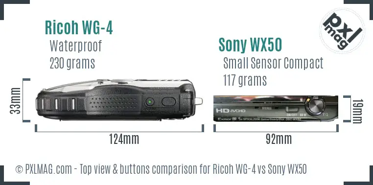 Ricoh WG-4 vs Sony WX50 top view buttons comparison
