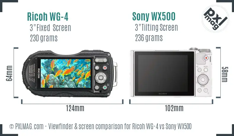 Ricoh WG-4 vs Sony WX500 Screen and Viewfinder comparison