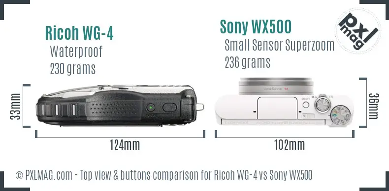 Ricoh WG-4 vs Sony WX500 top view buttons comparison