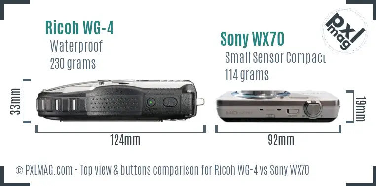 Ricoh WG-4 vs Sony WX70 top view buttons comparison