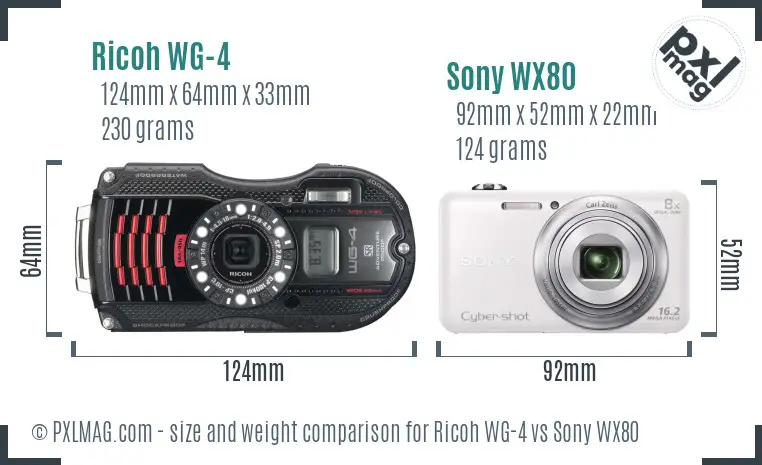 Ricoh WG-4 vs Sony WX80 size comparison