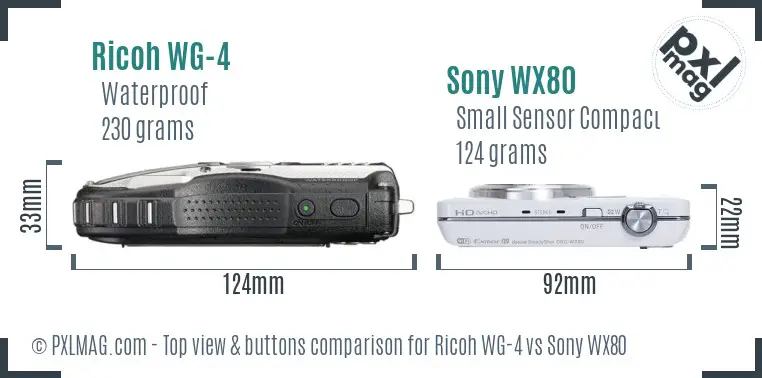 Ricoh WG-4 vs Sony WX80 top view buttons comparison