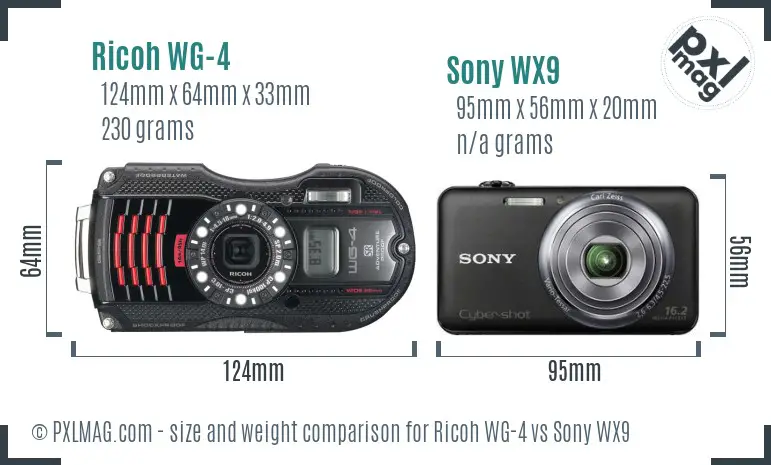 Ricoh WG-4 vs Sony WX9 size comparison