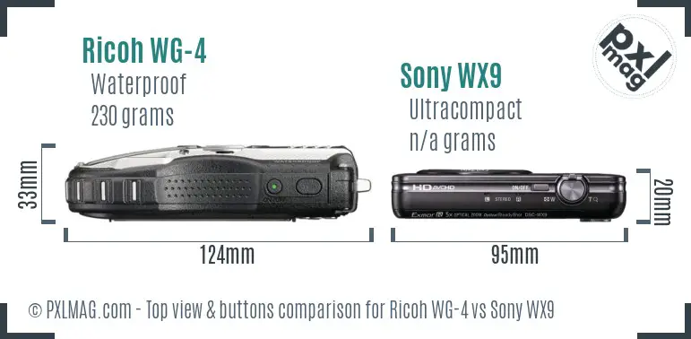 Ricoh WG-4 vs Sony WX9 top view buttons comparison