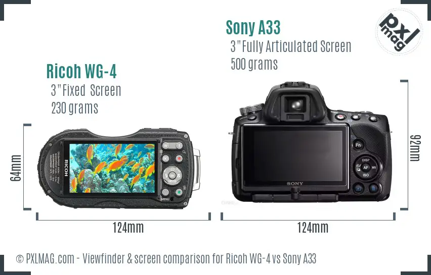 Ricoh WG-4 vs Sony A33 Screen and Viewfinder comparison