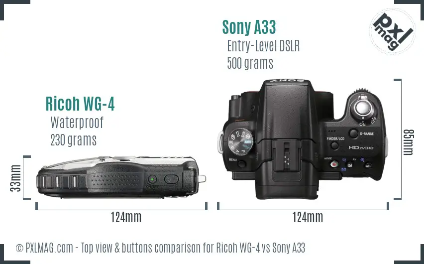 Ricoh WG-4 vs Sony A33 top view buttons comparison