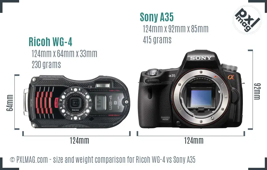 Ricoh WG-4 vs Sony A35 size comparison