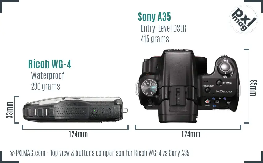 Ricoh WG-4 vs Sony A35 top view buttons comparison