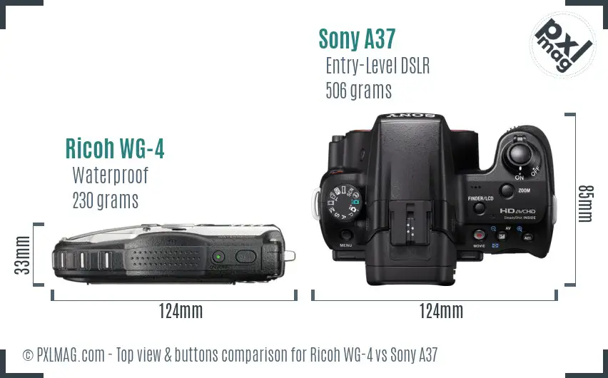 Ricoh WG-4 vs Sony A37 top view buttons comparison