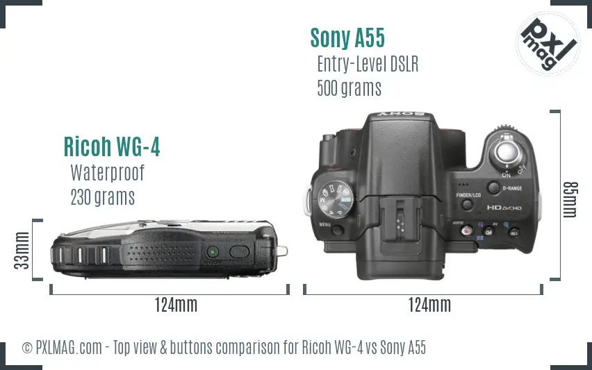 Ricoh WG-4 vs Sony A55 top view buttons comparison