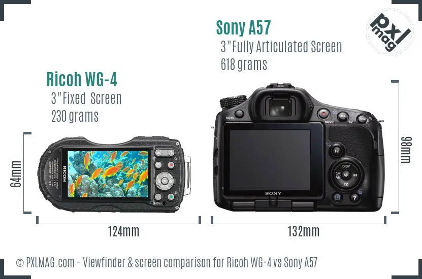Ricoh WG-4 vs Sony A57 Screen and Viewfinder comparison