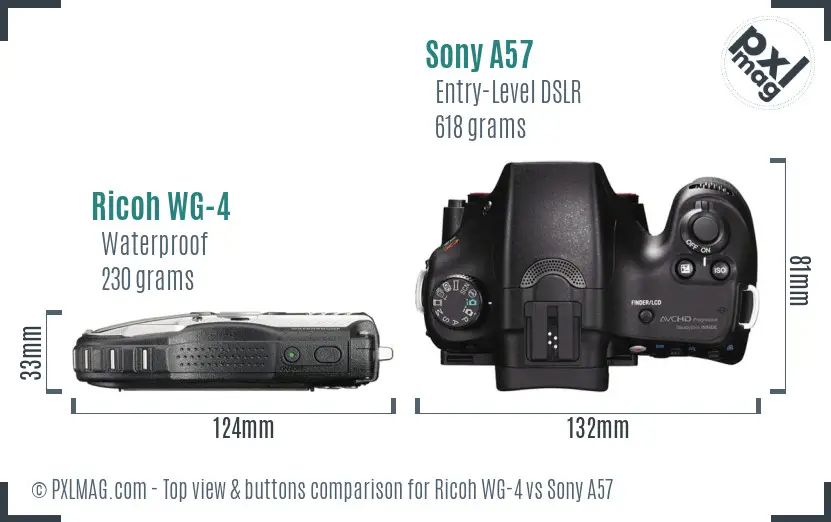 Ricoh WG-4 vs Sony A57 top view buttons comparison