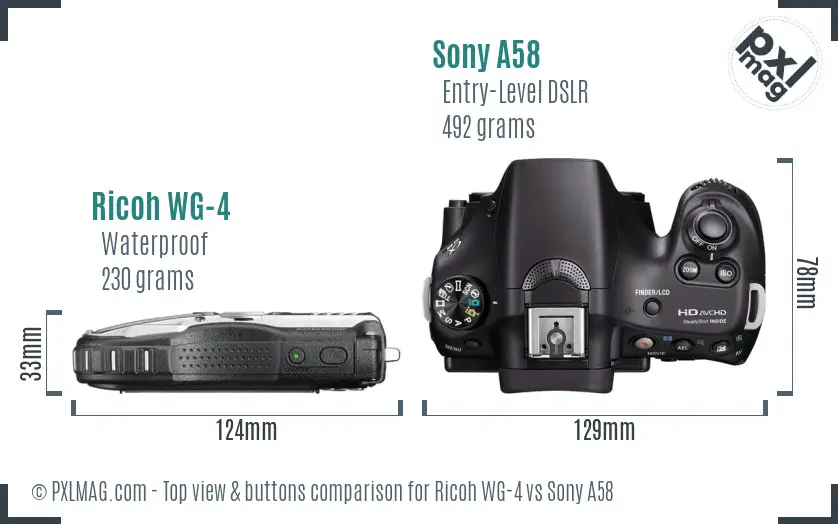 Ricoh WG-4 vs Sony A58 top view buttons comparison