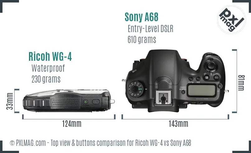 Ricoh WG-4 vs Sony A68 top view buttons comparison