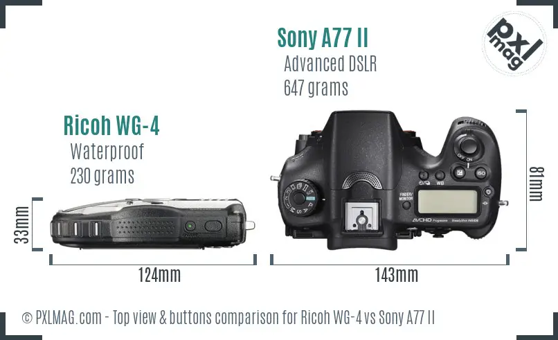 Ricoh WG-4 vs Sony A77 II top view buttons comparison