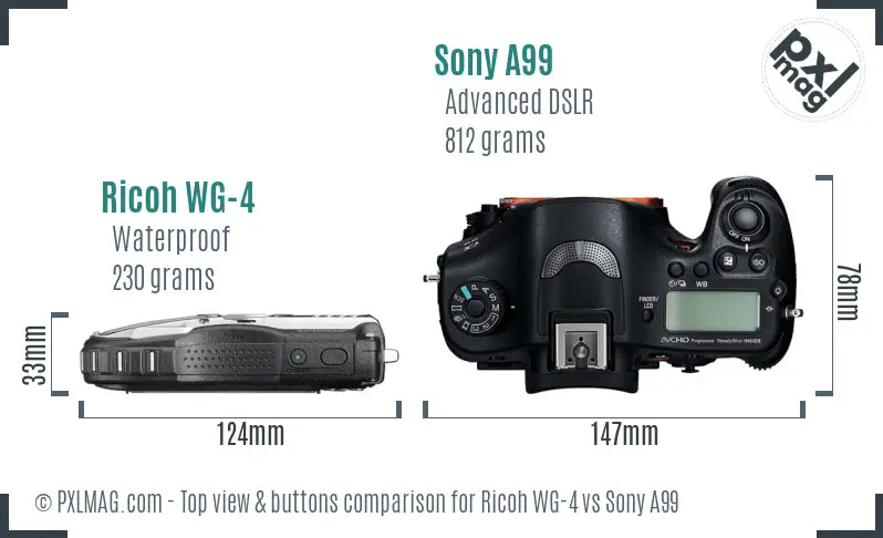 Ricoh WG-4 vs Sony A99 top view buttons comparison