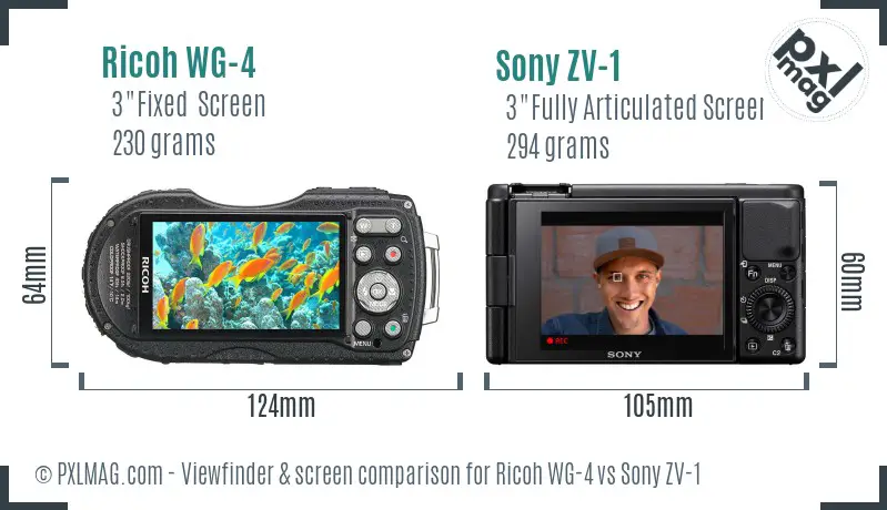 Ricoh WG-4 vs Sony ZV-1 Screen and Viewfinder comparison