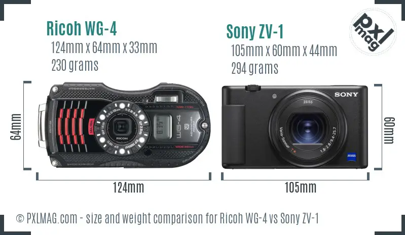 Ricoh WG-4 vs Sony ZV-1 size comparison