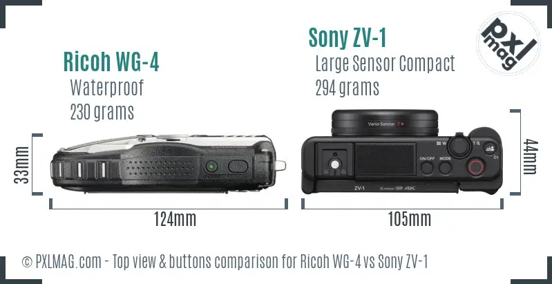 Ricoh WG-4 vs Sony ZV-1 top view buttons comparison
