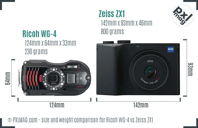Ricoh WG-4 vs Zeiss ZX1 size comparison