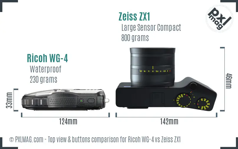 Ricoh WG-4 vs Zeiss ZX1 top view buttons comparison
