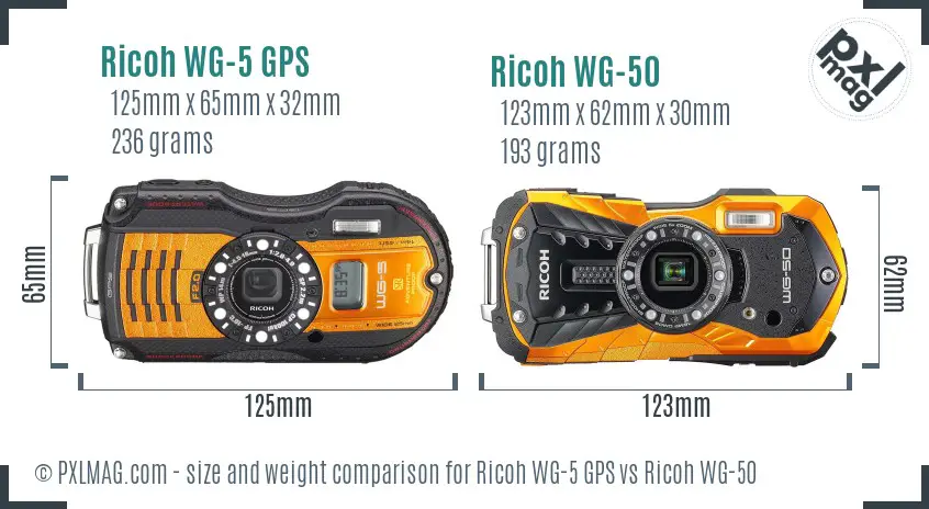 Ricoh WG-5 GPS vs Ricoh WG-50 size comparison