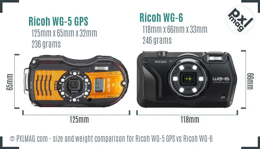 Ricoh WG-5 GPS vs Ricoh WG-6 size comparison