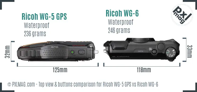 Ricoh WG-5 GPS vs Ricoh WG-6 top view buttons comparison