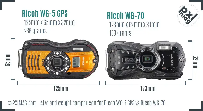 Ricoh WG-5 GPS vs Ricoh WG-70 size comparison