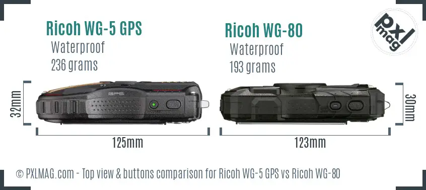 Ricoh WG-5 GPS vs Ricoh WG-80 top view buttons comparison