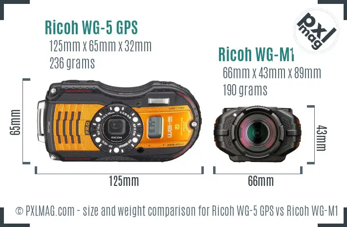 Ricoh WG-5 GPS vs Ricoh WG-M1 size comparison