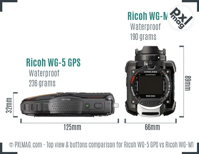 Ricoh WG-5 GPS vs Ricoh WG-M1 top view buttons comparison