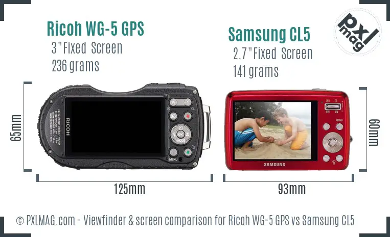 Ricoh WG-5 GPS vs Samsung CL5 Screen and Viewfinder comparison
