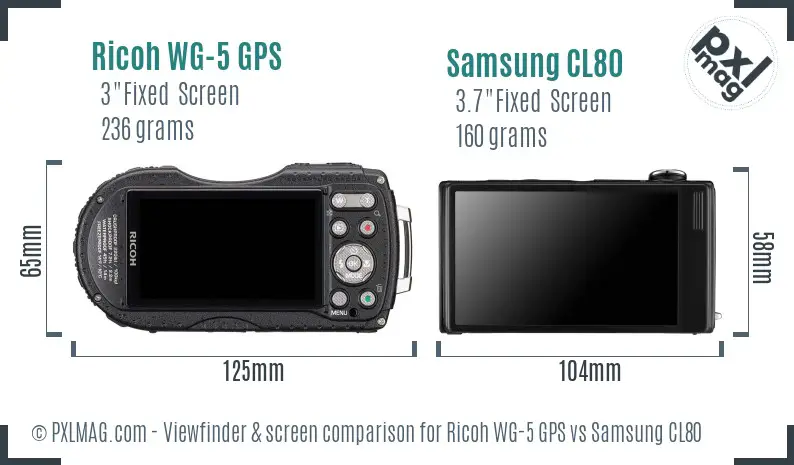 Ricoh WG-5 GPS vs Samsung CL80 Screen and Viewfinder comparison