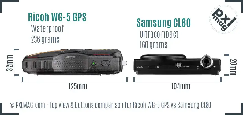 Ricoh WG-5 GPS vs Samsung CL80 top view buttons comparison
