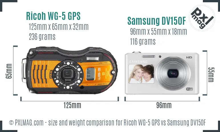 Ricoh WG-5 GPS vs Samsung DV150F size comparison